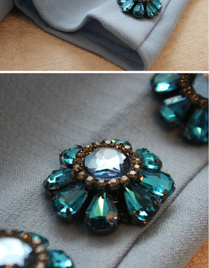 High End Sequined Rose Beaded Blue Dress