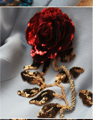 High End Sequined Rose Beaded Blue Dress