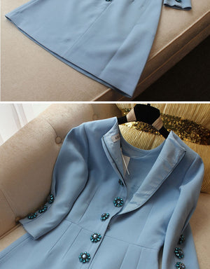 High End Sequined Rose Beaded Blue Dress