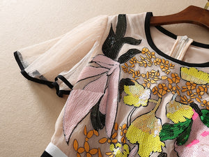 Vintage Sequins Embroidery Patchwork Lace Vintage Elegant Dress