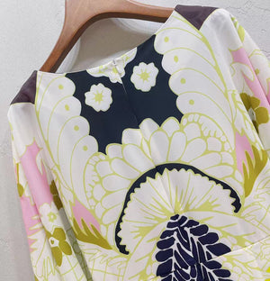 Designer Runway Irregular Flared Sleeves Vintage Pattern Print Dress