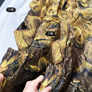 Luxury Rhinestones Gold Ruched 3D Print Long Mermaid  Dress