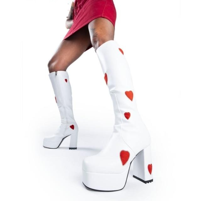 Heart-shaped Design Zipper Platform High Heel Boot