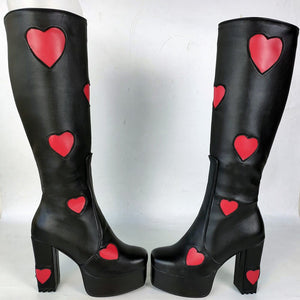 Heart-shaped Design Zipper Platform High Heel Boot