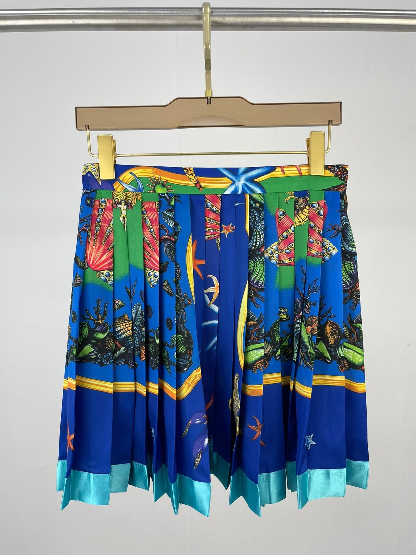 High End Quality Starfish Shell Print Lapel Long Sleeve Shirt Blouse Or High Waist Slit Pleated Skirt