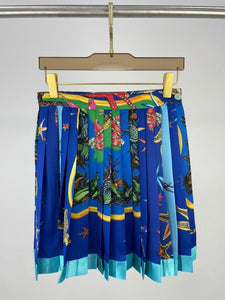 High End Quality Starfish Shell Print Lapel Long Sleeve Shirt Blouse Or High Waist Slit Pleated Skirt