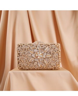 Stone Diamond Chain  Luxury Designer Hollow Out Crystal Rhinestone Clutch Bag