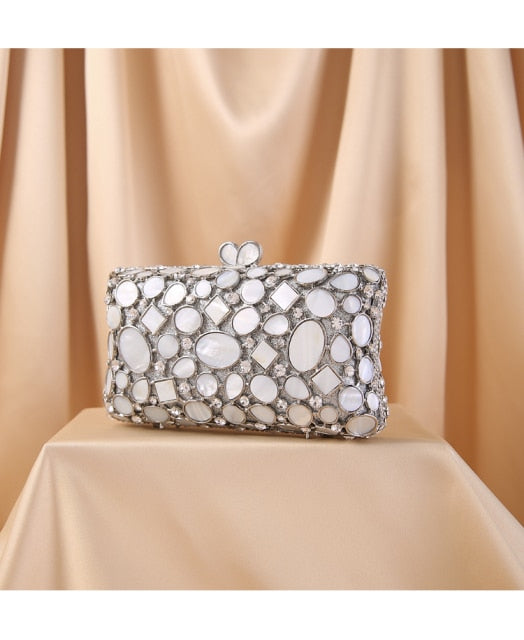 Stone Diamond Chain  Luxury Designer Hollow Out Crystal Rhinestone Clutch Bag