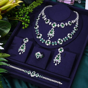 4PCS Green CZ Luxury Zircon Crystal Jewelry Se