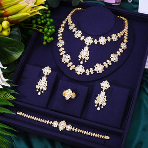 4PCS Green CZ Luxury Zircon Crystal Jewelry Se