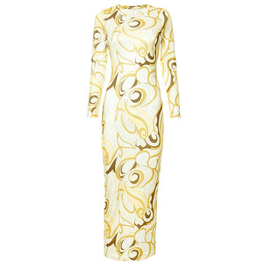 Yellow Swirl-Print Stretch Jersey Maxi Dress