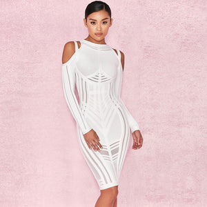 Bandage Bodycon Hollow Out Mesh Runway Dress