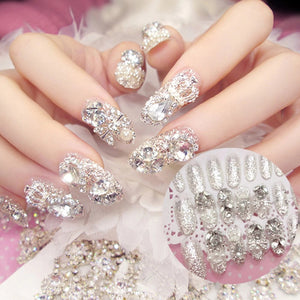 Glue on 24Pcs Luxe Shining Rhinestone Transparent Glitter Gems Crown Designed Nail