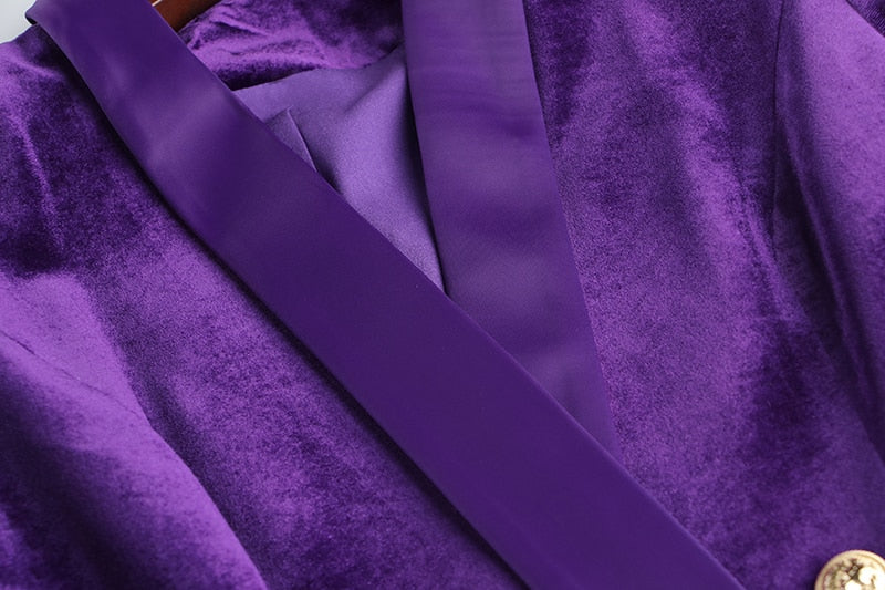 Purple Velvet Blazer Satin Shawl Collar Luxury Design  Dresses