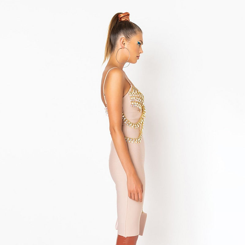 High-Quality Purple Luxury Shiny Beading  Bodycon Dress