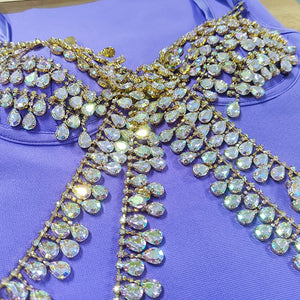High-Quality Purple Luxury Shiny Beading  Bodycon Dress