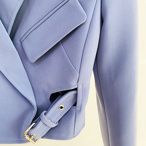 Two Pcs Blazer Lace-up Buckle Short Jacket + Mini Skirt Suit High Quality