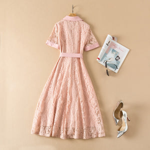 Summer Designer Lace Pocket Cutout Embroidery Belt Dress