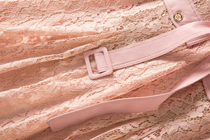 Summer Designer Lace Pocket Cutout Embroidery Belt Dress
