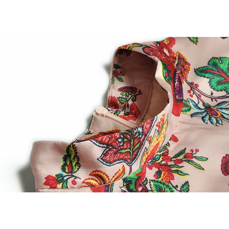 Midi Vintage Runway Bohemian Flowers Print Pleated A-Line Dress