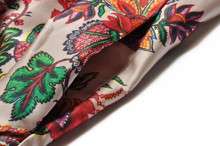 Midi Vintage Runway Bohemian Flowers Print Pleated A-Line Dress