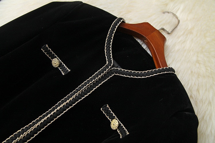 Pocket Gold Velvet Cardigan Cropped Pants Two-piece Set