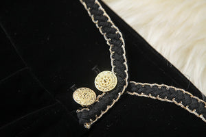 Pocket Gold Velvet Cardigan Cropped Pants Two-piece Set