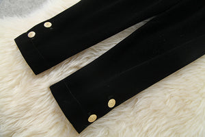 Pocket Gold Velvet Cardigan Cropped Pants Two-piece Set
