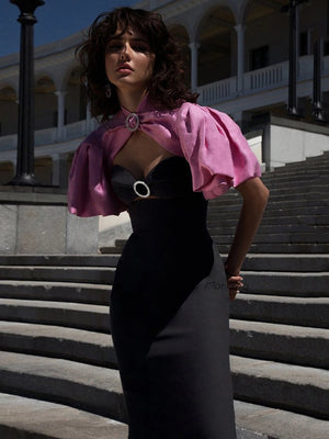 Cutout Short Sleeve Patchwork Long Dress