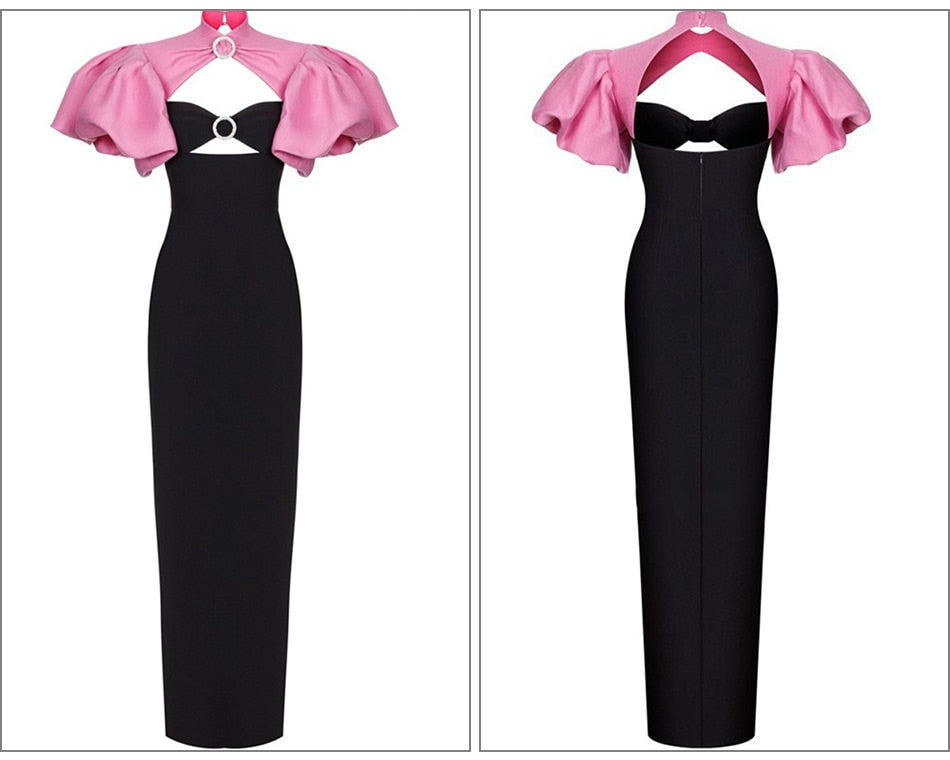 Cutout Short Sleeve Patchwork Long Dress