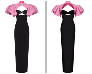 Cutout Short Sleeve Patchwork Long Dress