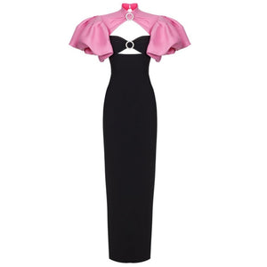 Cutout Short Sleeve Patchwork Long Dress