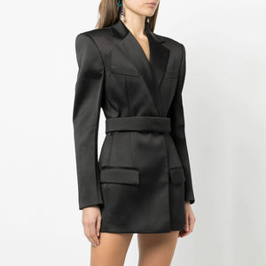 Belt Decoration Waist Mid Lenght Suit Blazer