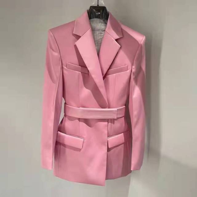 Belt Decoration Waist Mid Lenght Suit Blazer