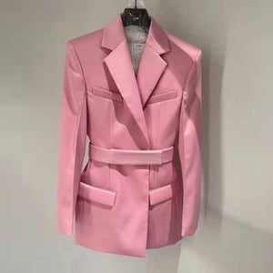Belt Decoration Waist Mid Lenght Suit Blazer