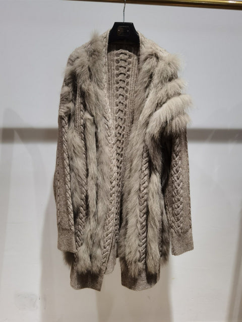 Fox Fur Knitting Over Size Loose Spring Sweater Coat