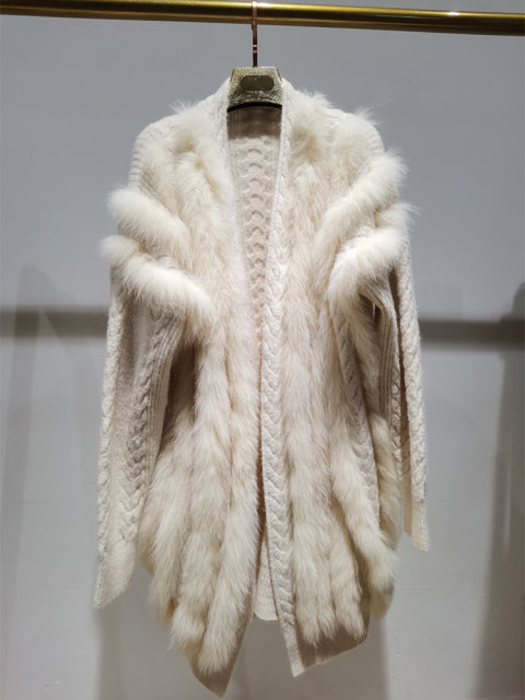 Fox Fur Knitting Over Size Loose Spring Sweater Coat