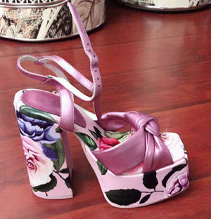 Flower Leather High Platform Chunky High Heels Sandals