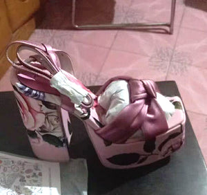 Flower Leather High Platform Chunky High Heels Sandals