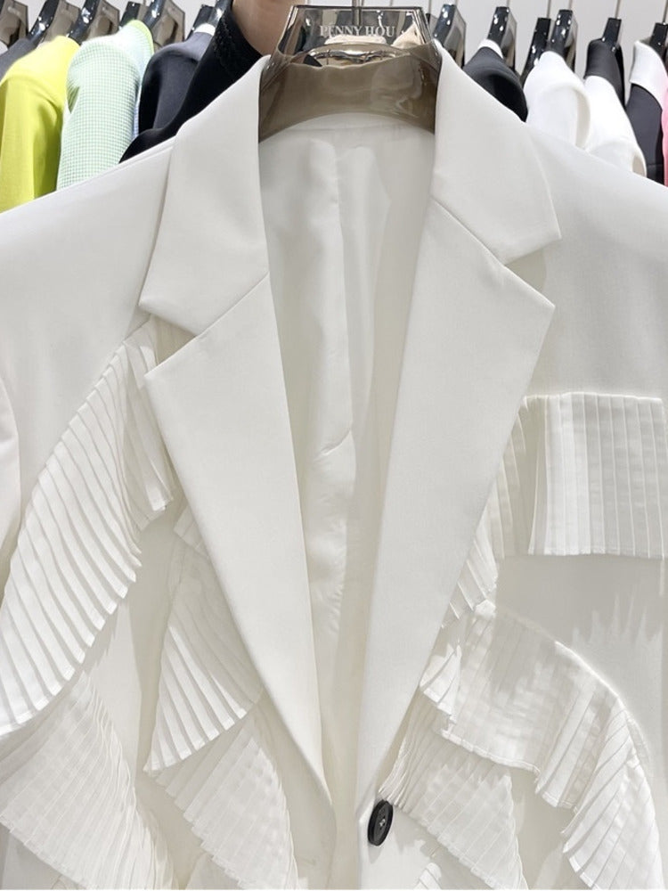 Notched Loose Single Breasted Spliced Ruffles Suit Jacket