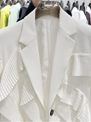 Notched Loose Single Breasted Spliced Ruffles Suit Jacket