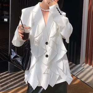 Notched Loose Single Breasted Spliced Ruffles Suit Jacket
