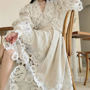 Lace Hollow Two-Piece High-Waist Asymmetric Gorgeous Skirt & Blouse