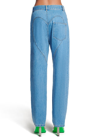 Hollow Out Cotton Denim Light Blue Jeans Ankle-Length