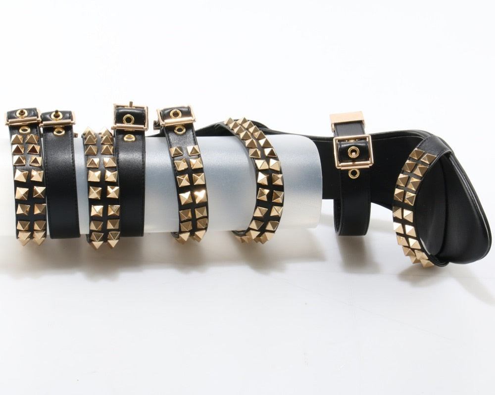 Golden Rivets Leather Strap 12cm Sandal