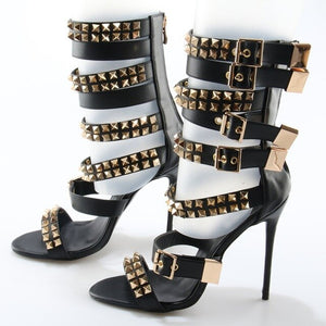 Golden Rivets Leather Strap 12cm Sandal