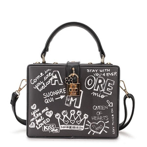 Black & White Graffiti Cartoon PU Leather Messenger Bag