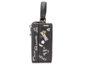 Black & White Graffiti Cartoon PU Leather Messenger Bag
