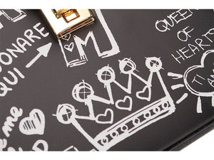 Black & White Graffiti Cartoon PU Leather Messenger Bag