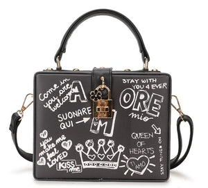 Black & White Graffiti Cartoon PU Leather Messenger Bag